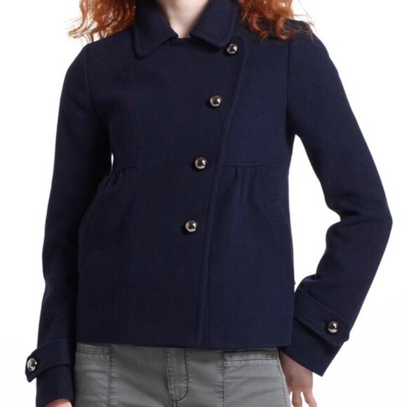 Anthropologie Jackets & Blazers - LeifNotes Anthropologie Peacoat Jacket Swing Coat Pockets Felt Navy Blue Size 4